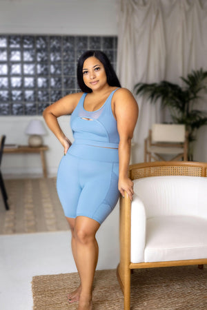 Power High-waist Compression Biker Shorts - Powder Blue - Amira Fit