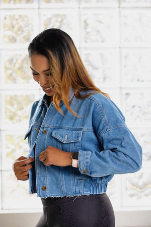 Raw & Ribbed Crop Denim Jacket - Amira Fit