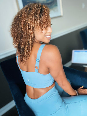 Power Harness Front Performance Sports Bra - Powder Blue - Amira Fit