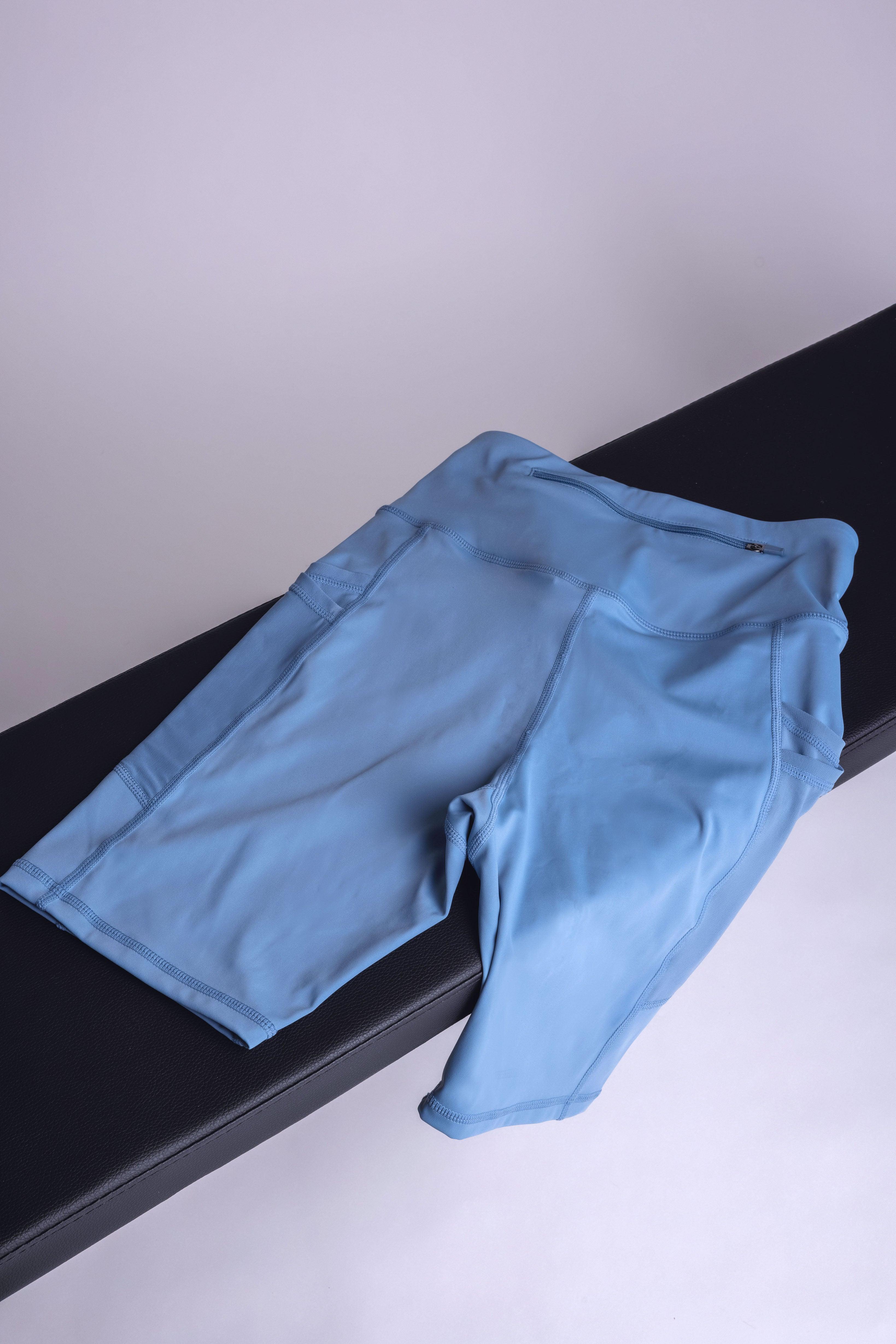 Power High-waist Compression Biker Shorts - Powder Blue - Amira Fit