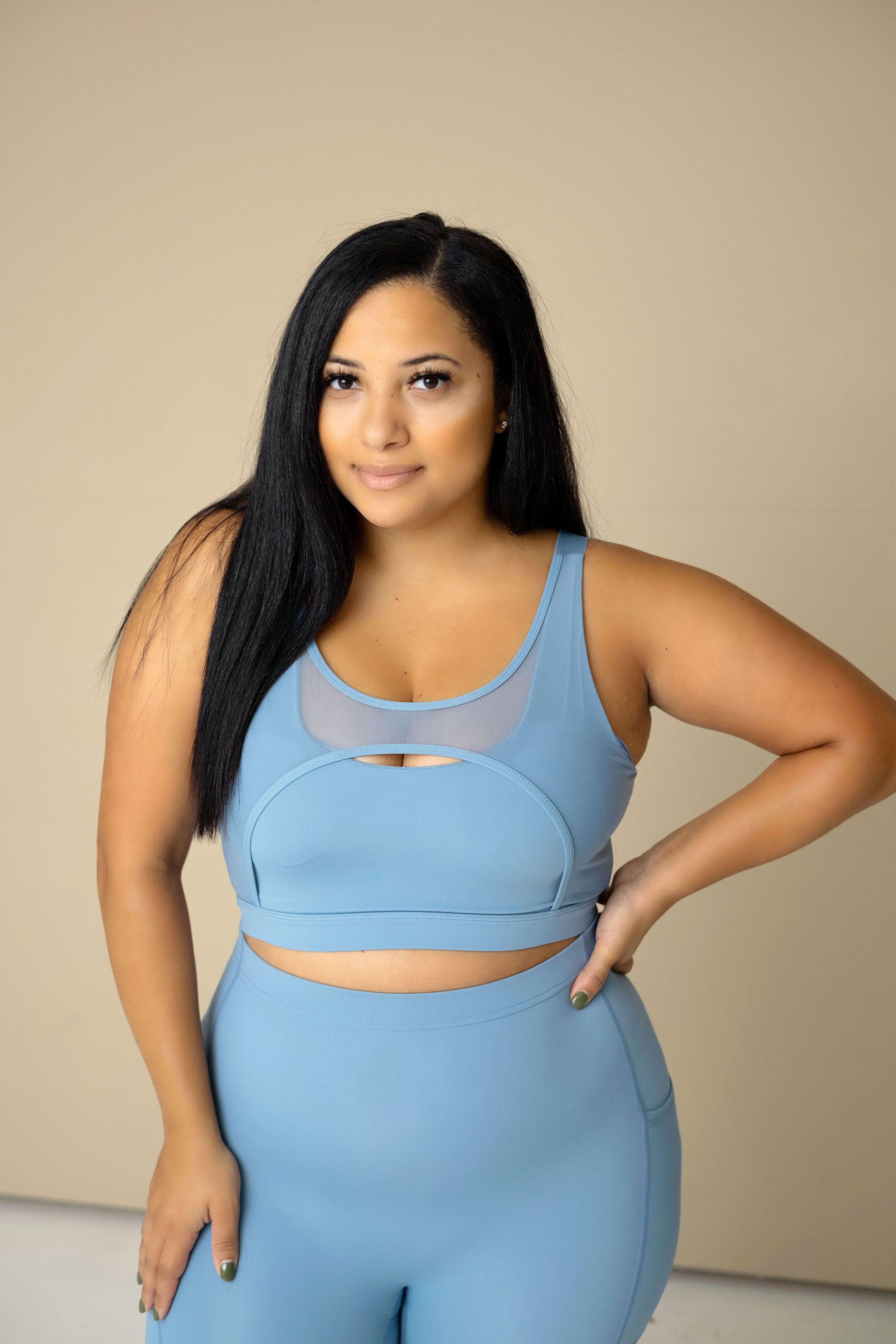 Power Harness Front Performance Sports Bra - Powder Blue - Amira Fit