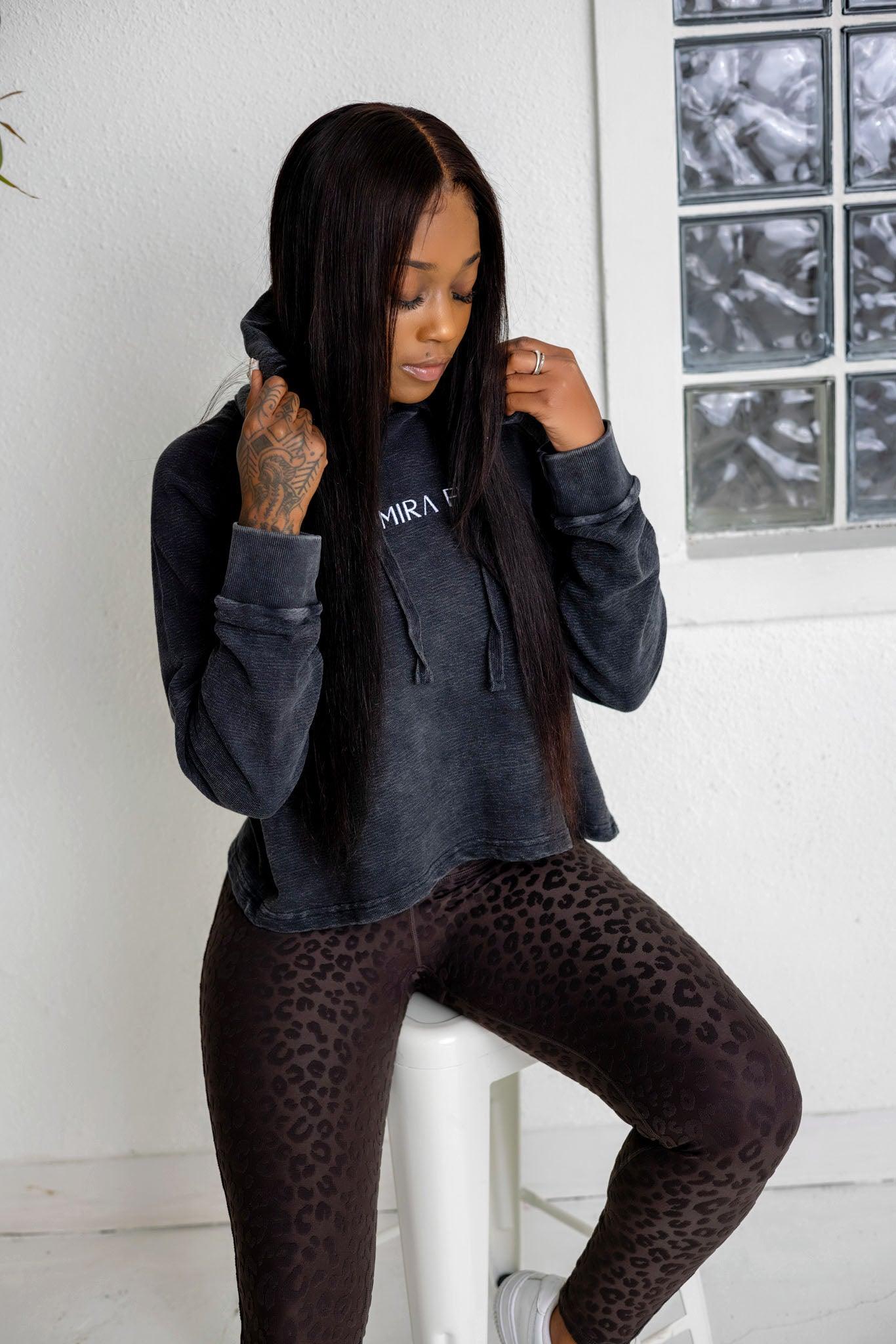 Distressed Hoodie (black) - Amira Fit