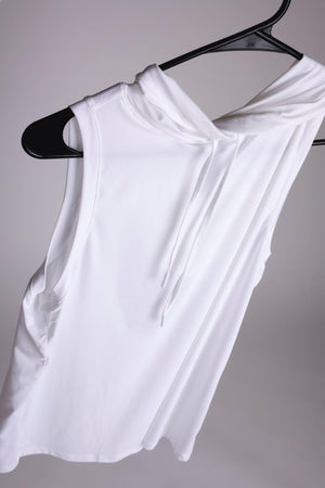 Breeze Mesh Hoodie Tank - White - Amira Fit